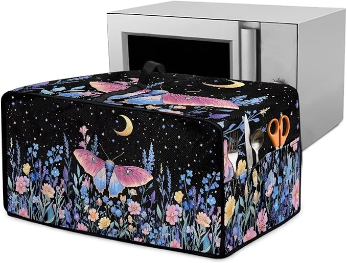 Dustproof Toaster Oven Cover Heat-Resistant Microwave Grill Cover Protector Faux Linen Polyester Dust Covers Case Protections for Toaster Oven Butterfly Night