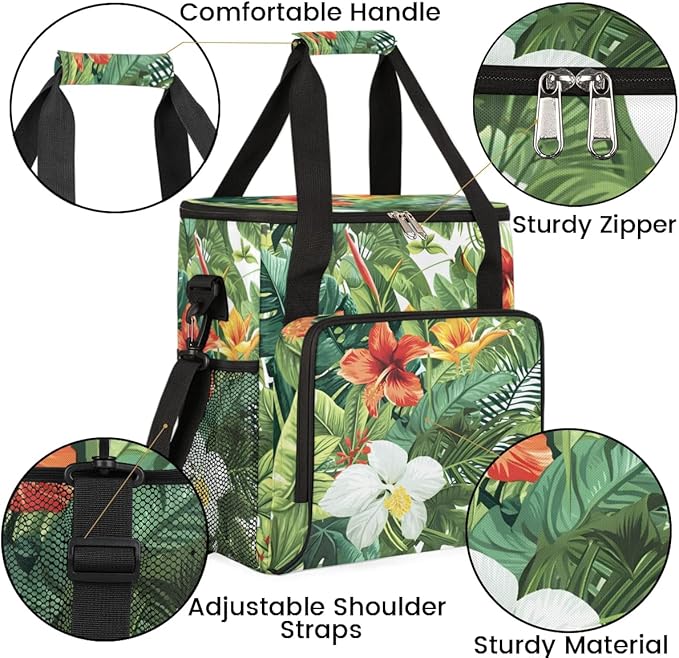 Coffee Maker Carrying Bag Palm Leaves Flower Pattern Single Cup Coffee Maker Travel Bag Compatible with Keurig K-Mini or K-Mini Plus Portable Storage Bag with Shoulder StrapAZ-209
