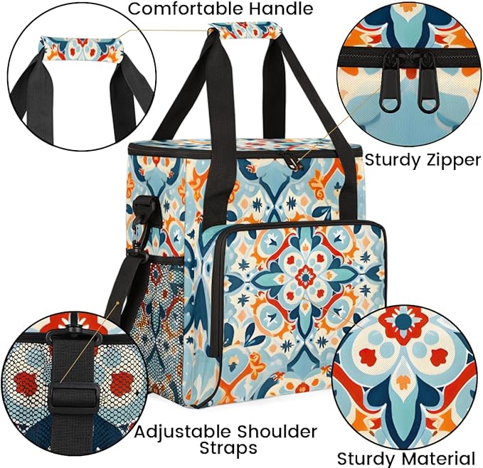 Damask Mandala Coffee Maker Carrying Bag Portable Travel Storage Tote Bag Compatible with K-Mini or K-Mini Plus Single Serve Coffee Brewer Carrying Case with Multiple Pockets &amp Shoulder Strap