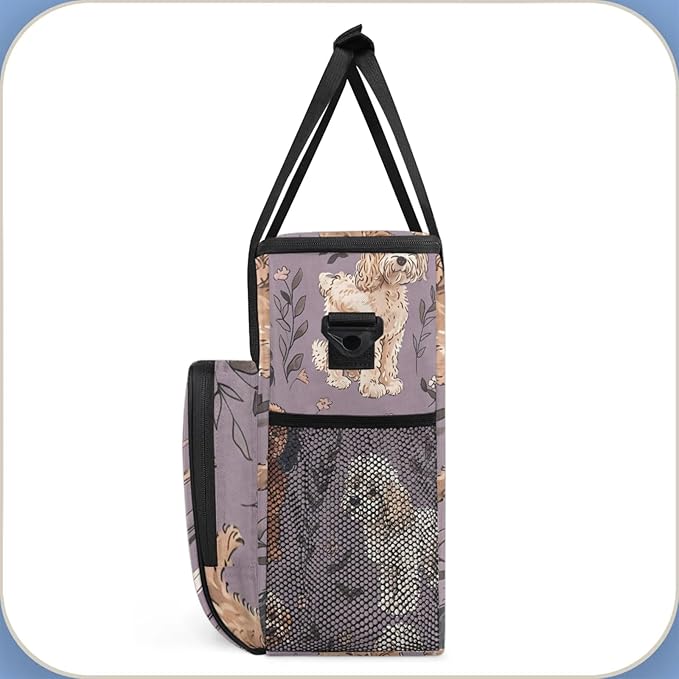 Adorable Dogs Coffee Maker Travel Bag for Keurig K-Mini/K-Mini Plus Insulated Waterproof Tote with Pockets for K-Cup Portable Single-Serve Brewer Case