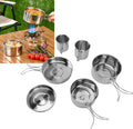 Topyond 6PCS Camping Pots and Pans SetPortable Cookware Set Rapid Heating 304 Stainless Steel Efficient Easy to Clean Multifunctional Tableware