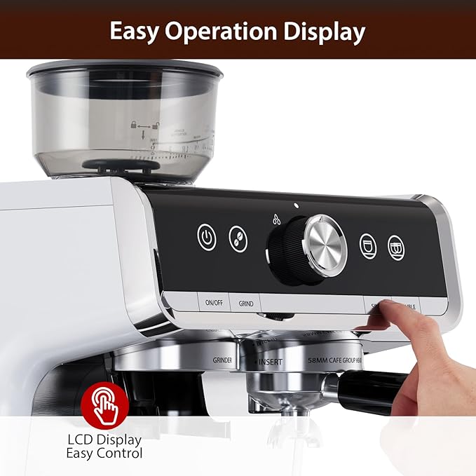 Espresso Machine with Grinder &amp Milk Frother 20 Bar Espresso Coffee Maker 2.8L Removable Water Tank 1450W Semi-Automatic Espresso/Latte/Cappuccino Machines for Home Barista Office