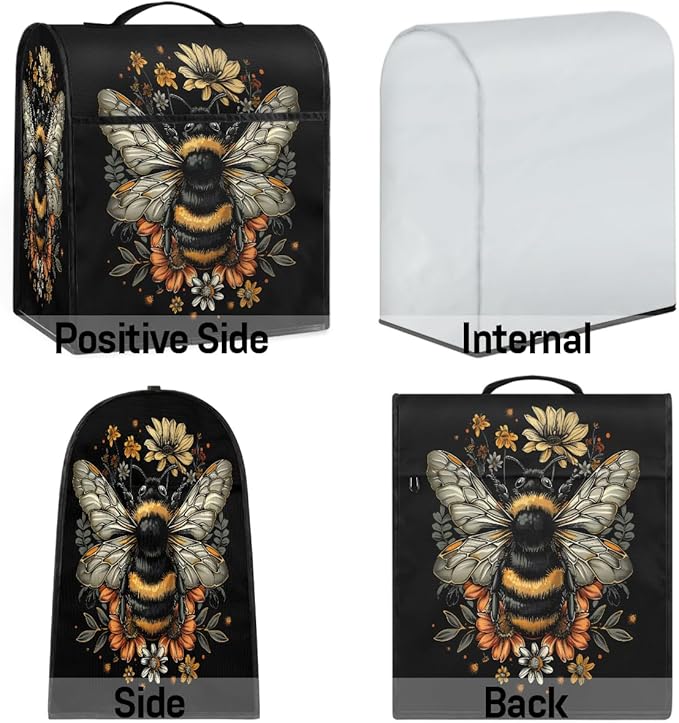 cfpolar Kitchen Aid Mixer Cover Compatible with 6-8 Quarts Vintage Bee Flower Stand Mixer Cover Kitchen Aid Mixers Accessories Appliance Organizer Bag Dust Covers with Zipper Pocket