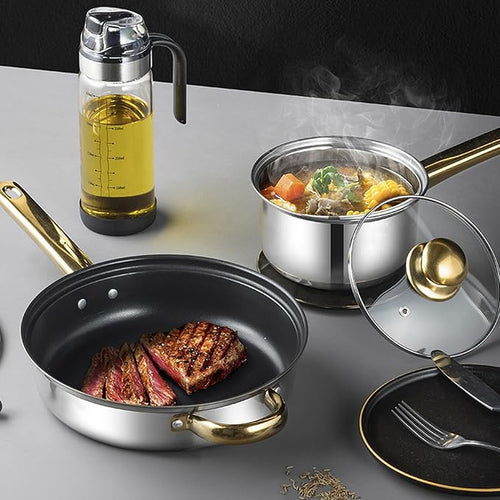 12Pcs Kitchen Pots Stainless Steel Smoothing Sturdy Cookware Set Nonstick Cooking Pans for Home Cooking