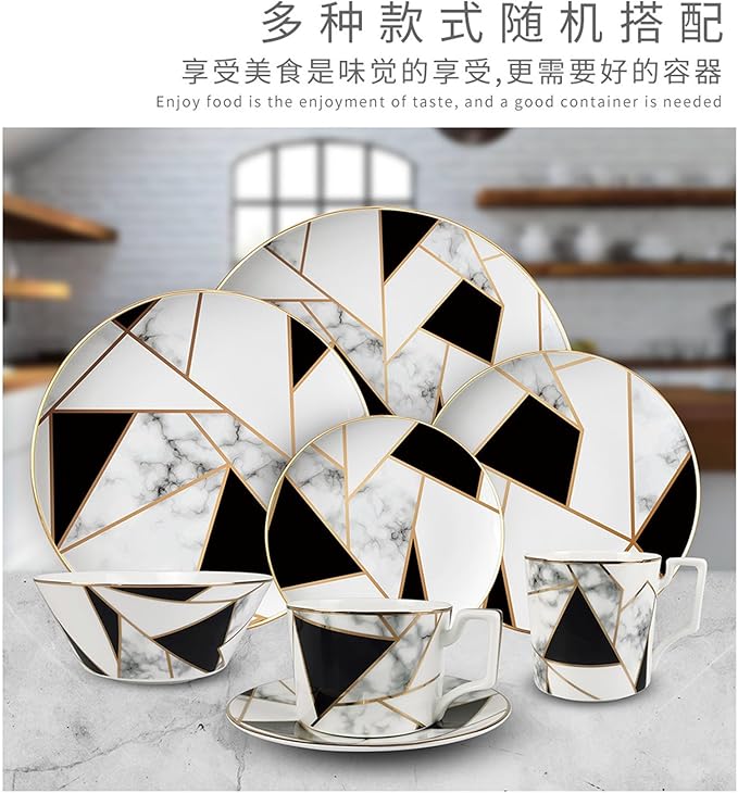 bone china dinnerware sets for 6 kitchen dishes set tableware set for dining include 6.5&amp8&amp10.5&amp12 inch plate Nordic geometry
