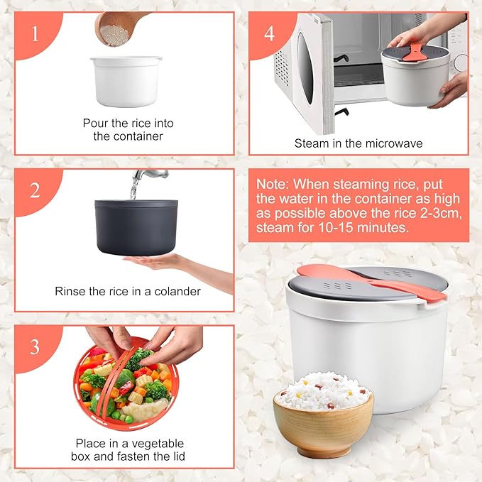 Microwave Rice Cooker2-Layer Cuisine Microwave Rice Cooker SteamerRice Steamer and Pasta Cooker with StrainerMicrowave Cookware Set for Rice Pasta Vegetables Quinoa