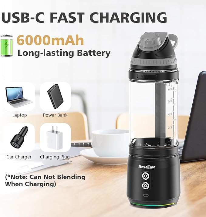 Portable Personal Blender for Smoothies Protein Shakes Frozen Drinks - 24Oz Blender Cup Bottle with Sip Spout Travel Lid USB-C Rechargeable Cordless - Mini Small Blenders for Kitchen Gym Office