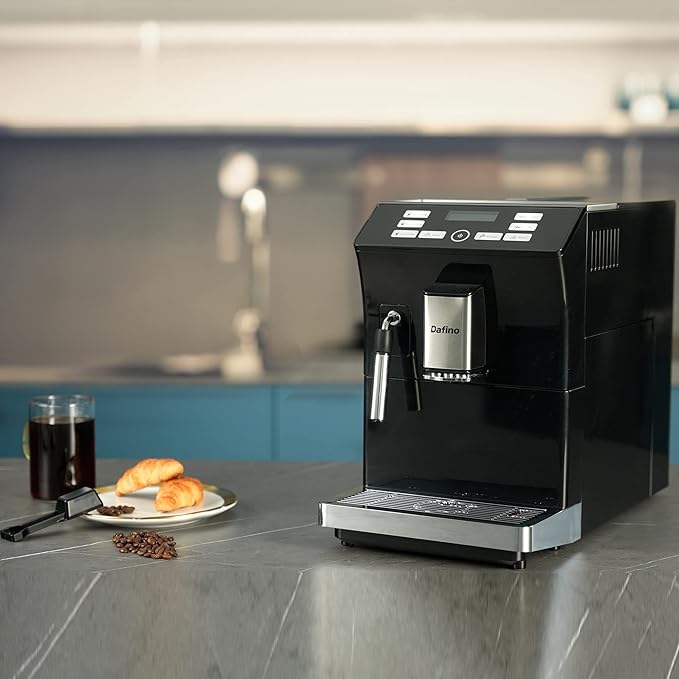 Anwick Coffee Machine - Fully Automatic Espresso Machine - Fully Automatic Freshly Ground Coffee Machine Classic Milk Frother 2 Coffee Varieties Intuitive Touch Display
