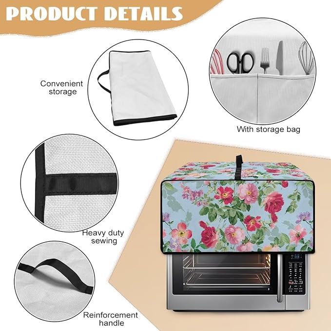 Doojoayie Pink Flower Toaster Cover 8 Slice Blue Appliance Covers for Kitchen Counter 22.5x18.5x 13 Universal Fit Dustproof Protector as Kitchen Decor