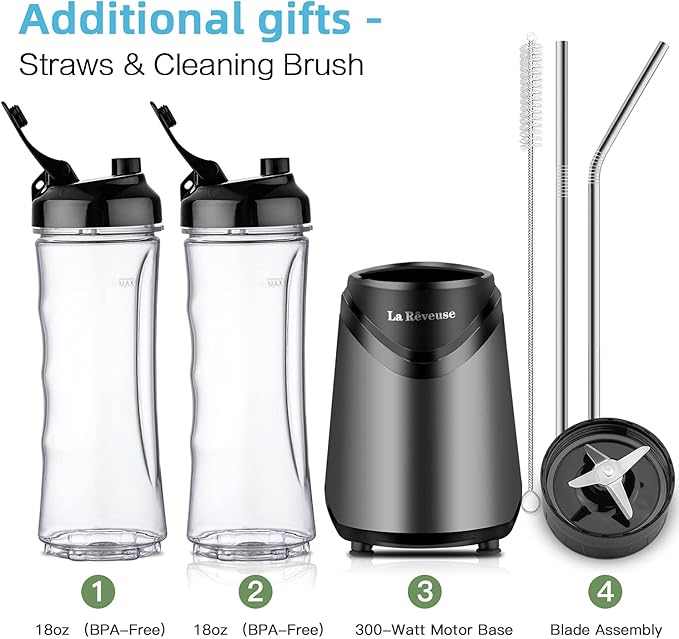 La Reveuse 300W Personal Size Blender (Grey) + La Reveuse 2-Cup Mini Food Chopper (Metallic Grey)