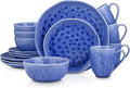 Stone Lain Constance Porcelain16 Piece Dinnerware Set Home Kitchen Dish Set with Dinner Plates Salad Plates Bowls &amp Mugs - Service for 4 Blue