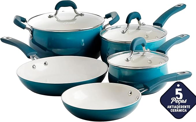 Oster Corbett 8 pc Gradient Teal Forged Aluminum Cookware Set With Ceramic Non-stick - Induction Base - Soft Touch Bakelite Handle and Tempered Glass Lids