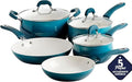 Oster Corbett 8 pc Gradient Teal Forged Aluminum Cookware Set With Ceramic Non-stick - Induction Base - Soft Touch Bakelite Handle and Tempered Glass Lids
