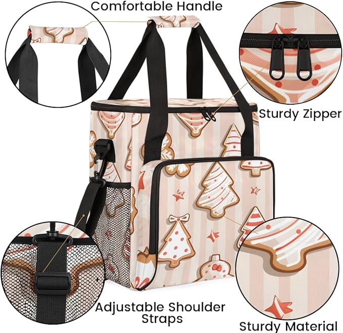 Glitter Xmas Biscuit Coffee Maker Carrying Bag Portable Travel Storage Tote Bag Compatible with K-Mini or K-Mini Plus Single Serve Coffee Brewer Carrying Case with Multiple Pockets &amp Shoulder St