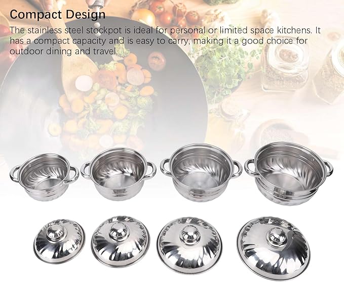 Kitchen Cooking Set Stainless Steel Stockpot Set Even Heat Distribution Stainless Steel Handles Compact and Easy to Clean Ideal for Personal Kitchens Easy to Carry