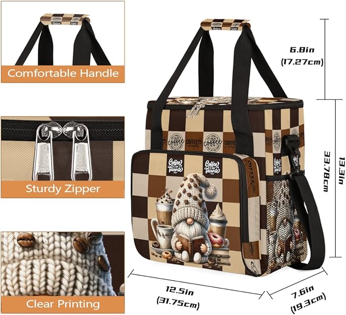 cfpolar Gnome Coffee Brown Coffee Maker Carrying Bag Coffees Machine Travel Storage Bag Compatible with K-Mini or K-Mini Plus Portable Single Serve Coffees Brewer Case with Pockets for K-Cup Pods