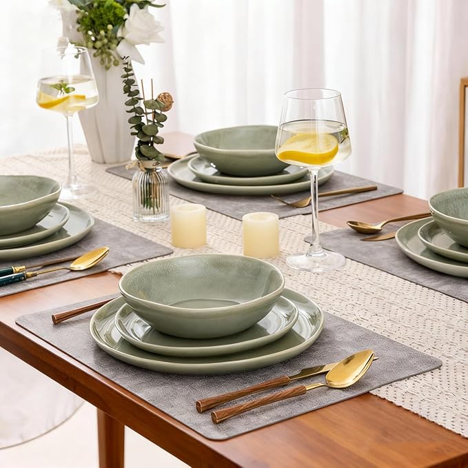 AmorArc Ceramic Dinnerware SetsHandmade Reactive Glaze Stoneware Plates and Bowls SetsHighly Scratch Resistant | Dishwasher &amp Microwave Safe Dishes SetService for 8 (24pc)