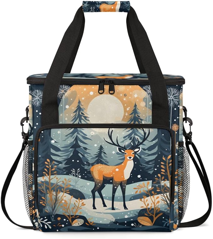 Winter Reindeer Coffee Maker Carrying Bag Christmas Elk Travel Storage Bag Compatible with K-Mini or K-Mini Plus Single Serve Coffee Brewer Carrying Case with Multiple Pockets &amp Shoulder Strap