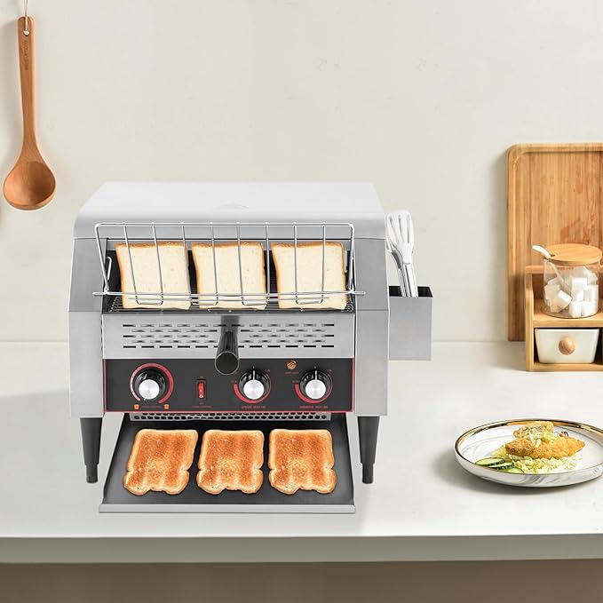 Commercial Toaster - 450 Slices/Hour Stainless Steel Silver Bread Toaster 2400W with 6 Speed Level for Family and Commercial