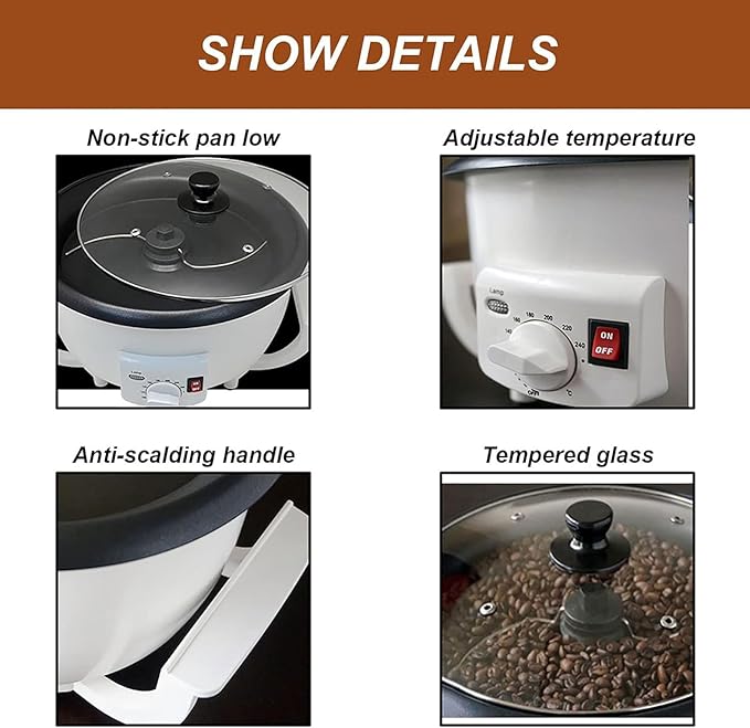 750g Coffee Roasting Machine Non-Stick Electric Coffee Maker 0-240°C Adjustable Temperature Variety Of Food Containers - For Some People Who Love Coffee