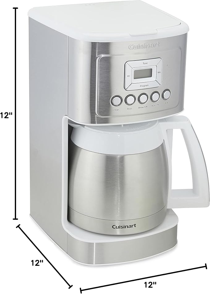 Cuisinart 12-Cup Coffee Maker Programmable PerfecTemp Thermal Carafe Coffee Machine with 1-4 Cup Setting Brew Strength Control and Brew Pause Stainless Steel White