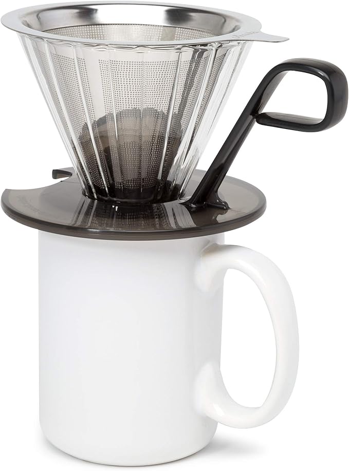 Primula Seneca Pour Over Coffee Maker Removable Ultra Fine Micro Mesh Stainless Steel Filter 4.8 x 4.8 x 4.8 inches Black