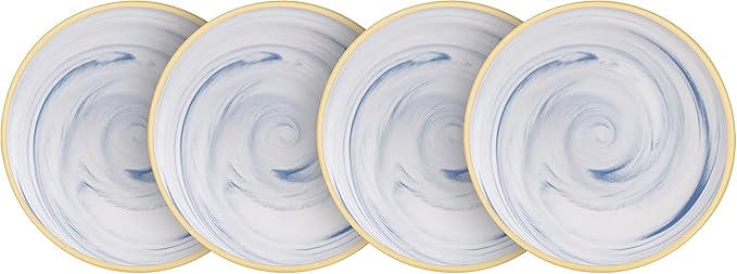 20 Piece Plates and Bowls Sets Fine China Artisan Marbled Dinner Set for 4 Dishwahser Safe Scratch Resistant Blue with Gold Line
