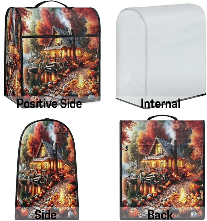 cfpolar Kitchen Aid Mixer Cover Compatible with 6-8 Quarts Autumn Pumpkin Castle Stand Mixer Cover Kitchen Aid Mixers Accessories Appliance Organizer Bag Dust Covers with Zipper Pocket