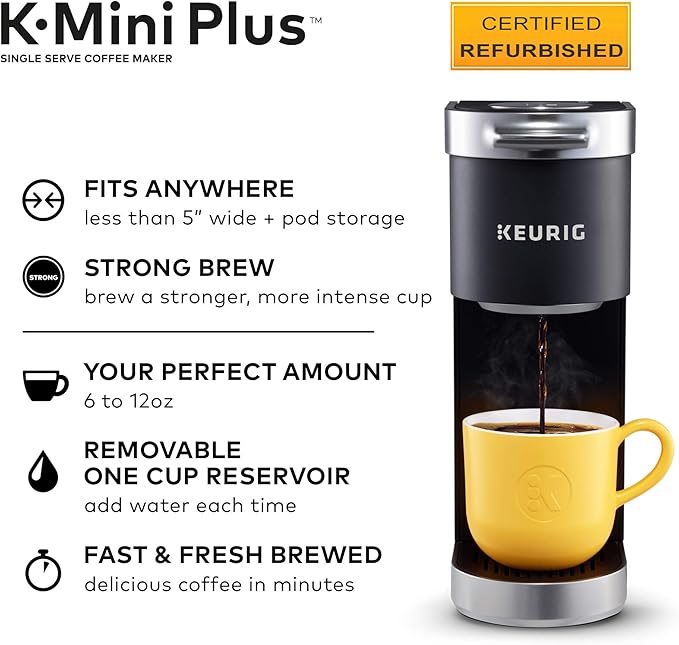 Keurig K-Mini Plus Coffee Maker Certified Refurbished Black (Renewed)