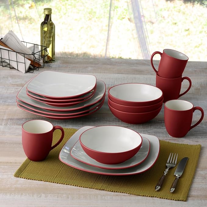 Noritake Colorwave Raspberry 16-Piece Square Dinnerware Set Service For 4