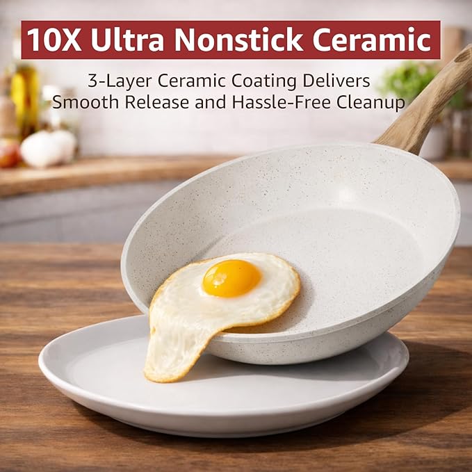 24Pcs Pots and Pans Set Non StickCeramic Cookware Set with Titanium-Reinforced Nonstick CoatingLong-LastingPFAS-FreeInduction CompatibleFull Kitchen Set with 3 Stock Pots for Family Cooking
