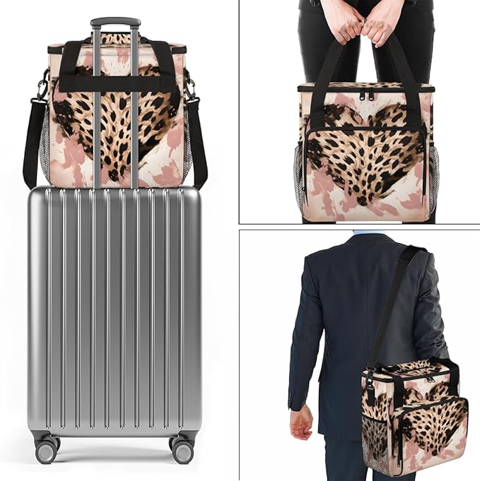 Leopard Heart Coffee Maker Carrying Bag Portable Travel Storage Tote Bag Compatible with K-Mini or K-Mini Plus Single Serve Coffee Brewer Carrying Case with Multiple Pockets &amp Shoulder Strap