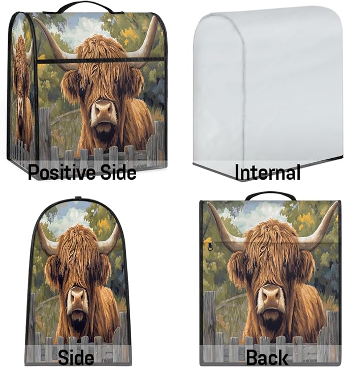 Kitchen Aid Mixer Cover Highland Cow Animals Stand Mixer Cover Compatible with 6-8 Quarts Stand Mixers Dust Covers with Zipper Pocket Foldable Washable Kitchen Aid Organizer Bag