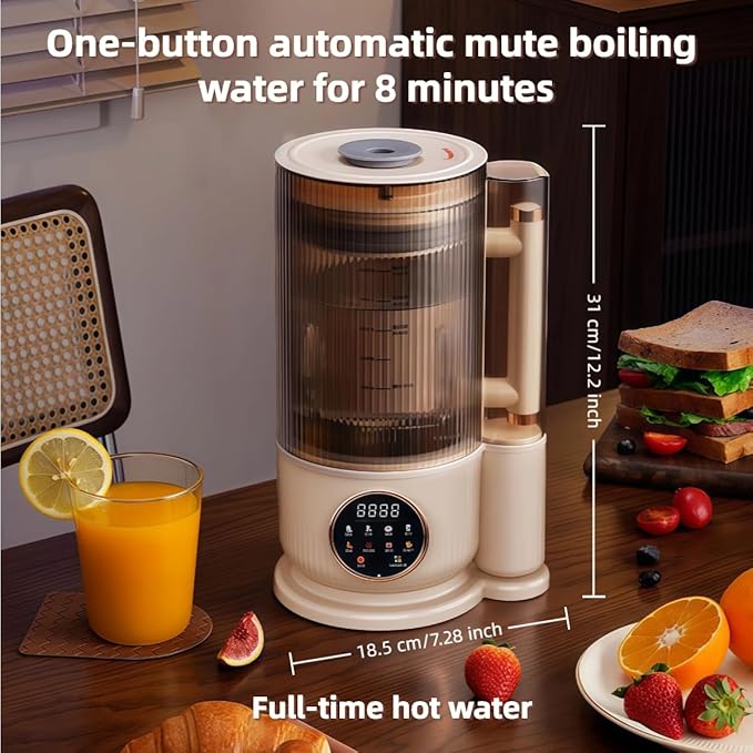 8-in-1 Silent Nut Milk Maker with 10 Blades1000ml Large Capacity LED Display Delay Start Keep Warm Self-Cleaning for Soy Milk Almond Milk Oat MilkJuice (White)