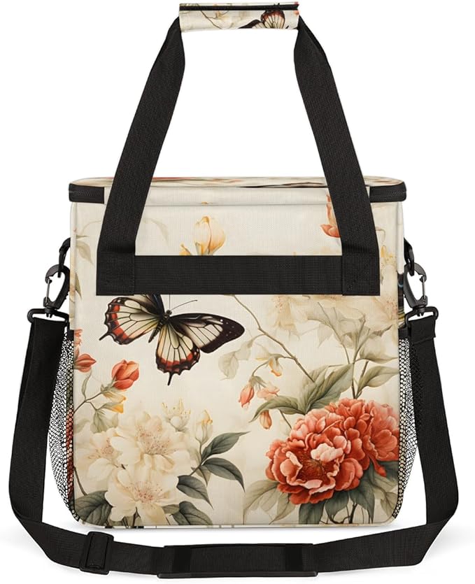 Retro Butterfly Coffee Maker Carrying Bag Artistic Butterfly Travel Storage Bag Compatible with K-Mini or K-Mini Plus Single Serve Coffee Brewer Carrying Case with Multiple Pockets &amp Shoulder St