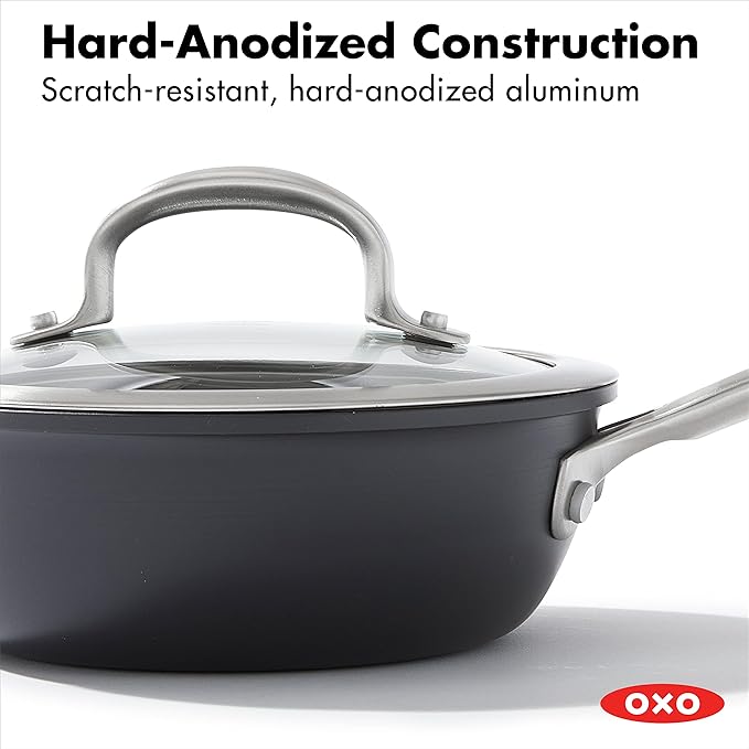 OXO Good Grips Pro 1QT and 2QT Saucepan Pot Set with Lids 3-Layered German Engineered Nonstick Coating Stainless Steel Handles Black