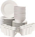 64 PC Rimmed Dinnerware Set for 16 Person | Mugs Salad and Dinner Plates and Bowls Sets Dishes with Highly Chip and Crack Resistant Dishwasher and Microwave Safe White