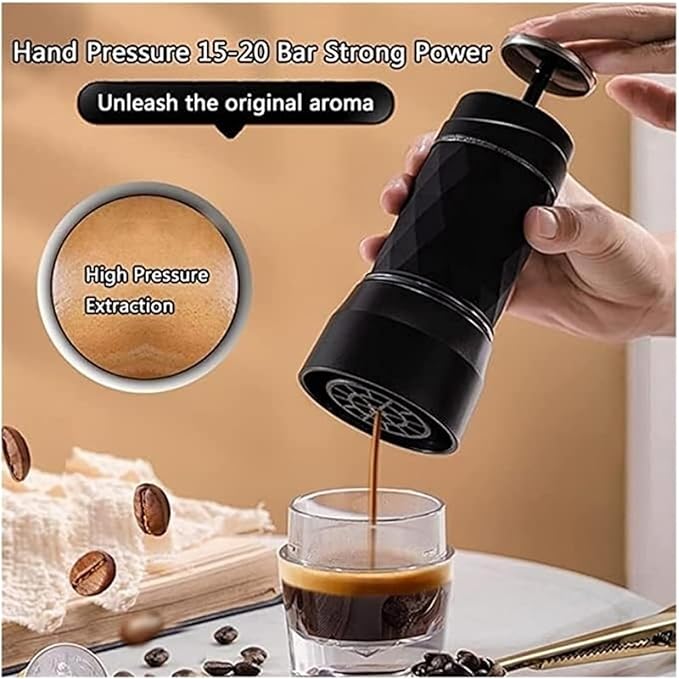 Portable Manual Espresso Machine - 3 in 1 Travel Coffee Maker for Capsule &amp Ground Coffee - Ideal for Camping &amp Outdoor Use