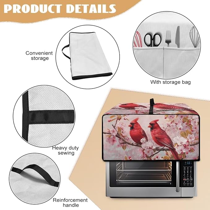 Air Fryer Toaster Smart Oven Dust Cover Cardinal Flower Printed Toaster Oven Cover with Side Pockets for Kitchen Counter Washable Machine M