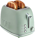 Rae Dunn Retro Rounded Bread Toaster 2 Slice Stainless Steel Toaster with Removable Crumb Tray Wide Slot with 6 Browning Levels Bagel Defrost and Cancel Options Sage