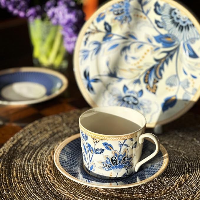 Bone China Dinnerware Set of 20 for 4 pers. Plates and Bowls Sets Dish Set Dinner Plates Set Dishes Set of 20 Stoneware Dinnerware Set (Melodie de Fleurs)