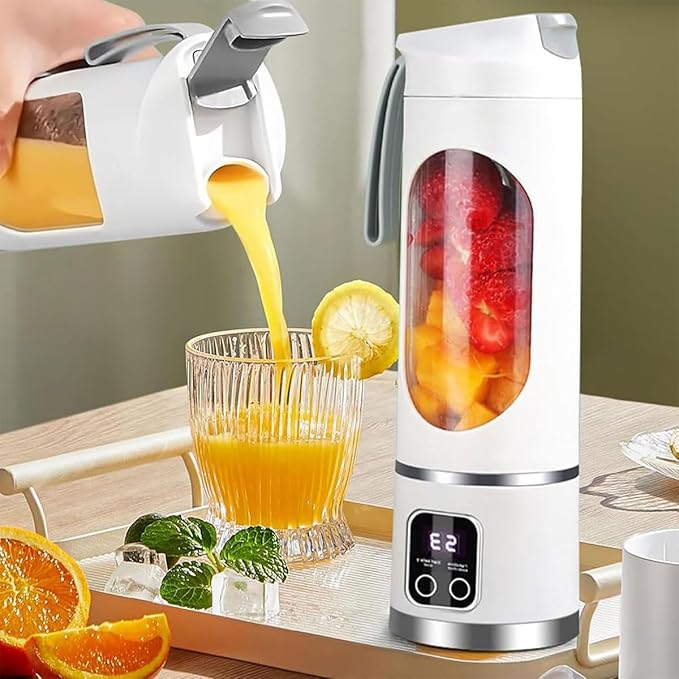 Digital Display Juicer Multimode Personal Portable Juicer Leakproof Lid Mini Electric Juice Cup with 12 Stainless Steel Blades Shakes Compact Blender for Home &amp Travel (White)