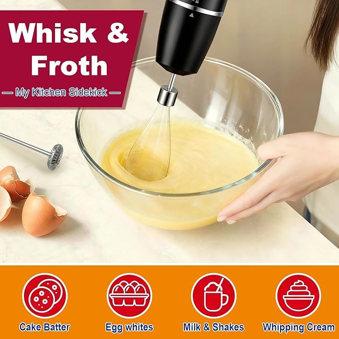 Upgraded Blender Handheld 1100W 20 Speed Settings Max 15500 RPM 5 in 1 Hand Blender with Milk Frother Handheld Food Processor Batidora De Mano Electrica Kitchen Appliances Black