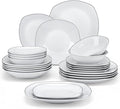 MALACASA Dinnerware Sets 24 Piece Porcelain Square Dishes White with Black Rim Plates and Bowls Sets Ceramic Dish Set for 6 Chip Resistant Dishware Sets Series ELISA