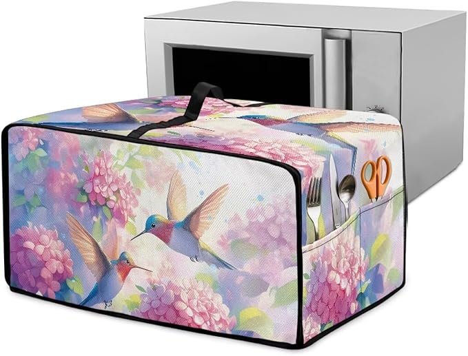 Toaster Oven Cover with Storage Pockets Fits Machines Up to 18.5x14.5x9 Convection Toaster Oven Covers for Family Kitchen Essential Hydrangea Hummingbird