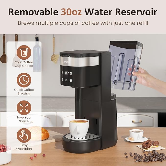 SUNVIVI Single Serve Iced Coffee Maker 3 Brewing Modes for K-Cup Pod/Ground Coffee 30oz Removable Water Reservoir &amp Reusable Filter Compact for Home &amp Office Black