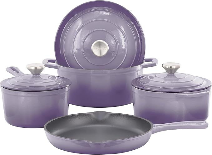 MegaChef 7 Piece Enameled Cast Iron Cookware Set in Purple