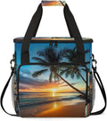 Palm Tree Seaside Scenery Coffee Maker Travel Bag for Keurig K-Mini/K-Mini Plus Insulated Waterproof Tote with Pockets for K-Cup Portable Single-Serve Brewer Case