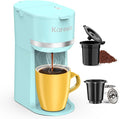 Single Serve Coffee Maker for K-Cup and Ground Coffee Fast Brew 6-12 oz Brew Sizes One Cup Coffee Machine Fits 5.5 Mugs One-Button Small Coffee Maker with Descaling Reminder Light Blue