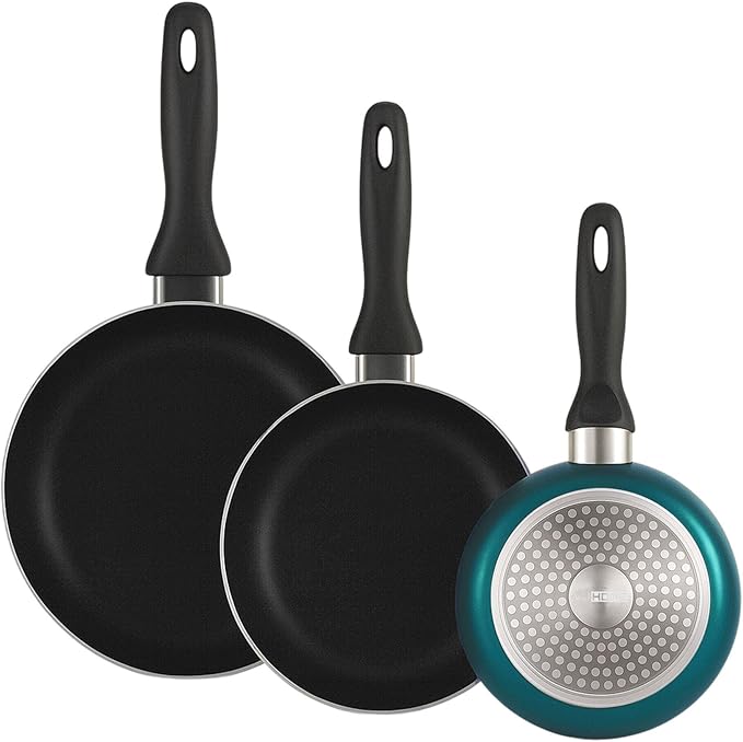 Well Home 3-Piece Set Diameter 16 x 20 x 24 cm Pressed Aluminium in Metallic Blue + 16 Piece Stainless Steel Cutlery Set
